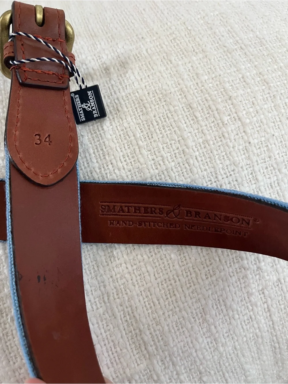 Smathers & Branson Golf Crossed Clubs Needlepoint Belt Light Blue Size 34